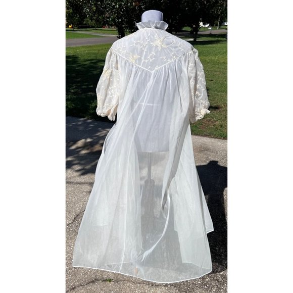 1950s Vanity Fair Peignoir Negligee Size 38 Cream Lace Chiffon Tricot - Picture 3 of 8